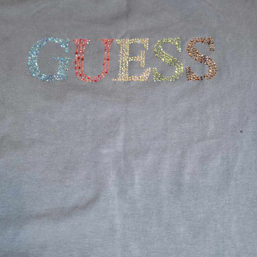 GUESS Navy Tee with Multicolor Rhinestone Logo - Picture 2 of 9